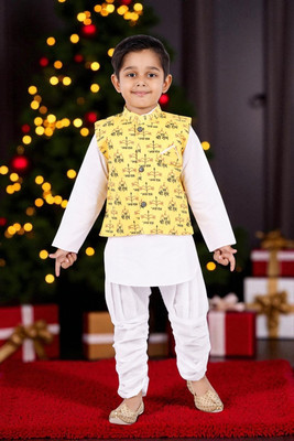 Smuktar garments Baby Boys Casual, Festive & Party, Wedding Kurta, Waistcoat and Pyjama Set(Yellow Pack of 1)