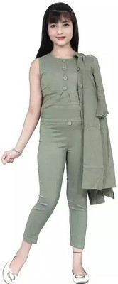 MYKUKI Girls Casual Blazer and Pant Set(Light Green Pack of 1)