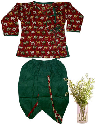 ANNA Baby Boys Festive & Party Angarkha and Dhoti Pant(Green Pack of 1)