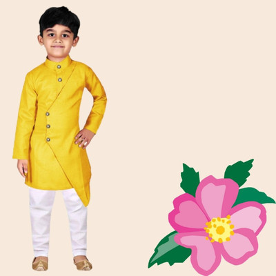 VCD FASHION HUB Baby Boys Festive & Party Kurta and Pyjama Set(Yellow Pack of 1)