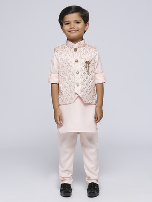 Tasrika Boys Festive & Party Kurta, Waistcoat and Pyjama Set(Orange Pack of 3)