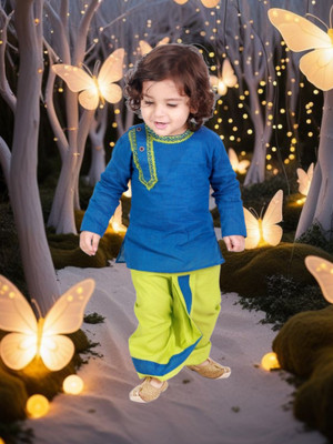 Aksa Fashion Boys Festive & Party Dhoti & Kurta Set(Blue Pack of 1)