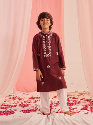 Pspeaches Boys Festive & Party Kurta and Pyjama Set(Red Pack of 1)