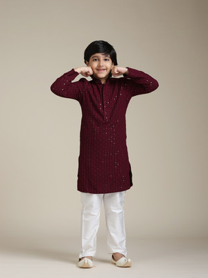 MANYAVAR Boys Festive & Party Kurta and Pyjama Set(Maroon Pack of 110)