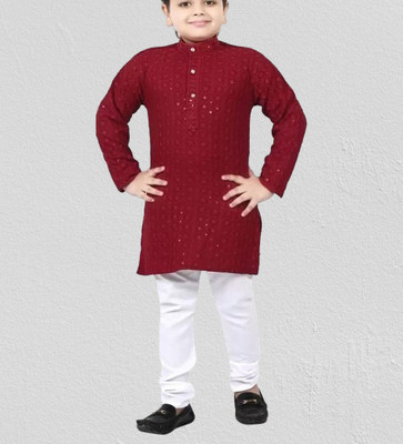 Qitty Boys Festive & Party Kurta and Pyjama Set(Maroon Pack of 1)