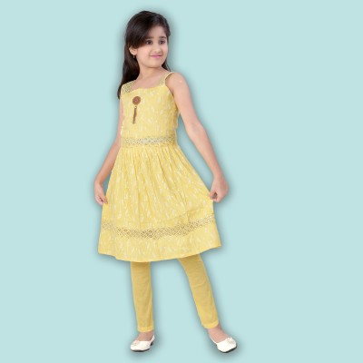 BURBN Girls Casual Kurta and Leggings Set(Yellow Pack of 1)