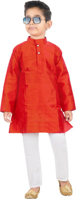 Zeus Boys Festive & Party Kurta and Churidar Set(Red Pack of 1)