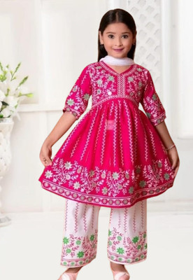 Shyam Creation Girls Festive & Party Kurta and Palazzo Set(Pink Pack of 1)