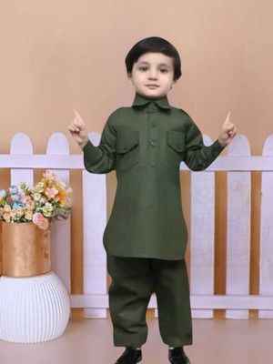 MODINA ENTERPRISE Boys Casual Kurta and Pyjama Set(Green Pack of 1)