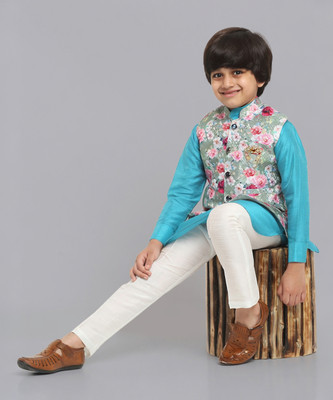 RCENSA Boys Festive & Party Kurta, Waistcoat and Pyjama Set(Green Pack of 1)