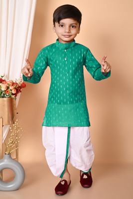 HouseOfCommon Boys Festive & Party Kurta and Dhoti Pant Set(Green Pack of 1)