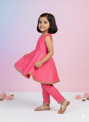 FLEXAA Girls Festive & Party, Casual, Formal, Wedding Kurta and Palazzo Set(Pink Pack of 1)