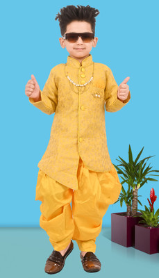 PARROT COLLECTION Boys Wedding Kurta and Dhoti Pant Set(Yellow Pack of 1)