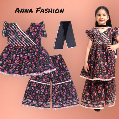 ANNA Baby Girls Wedding Kurta and Palazzo Set(Black Pack of 1)