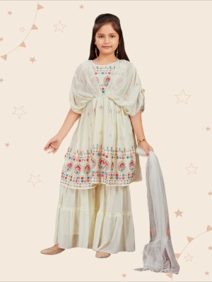 Kidotsav Girls Festive & Party Salwar and Kurta Set(White Pack of 1)