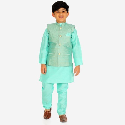 PRO ETHIC Boys Festive & Party Kurta, Waistcoat and Pyjama Set(Green Pack of 1)