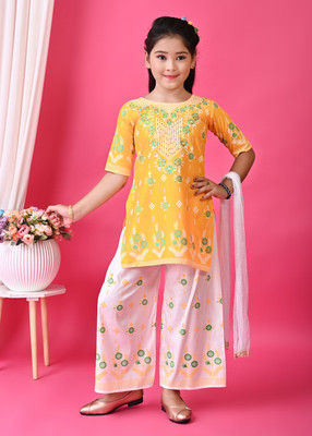 NFASHION Girls Casual Kurta and Dupatta Set(Yellow Pack of 1)