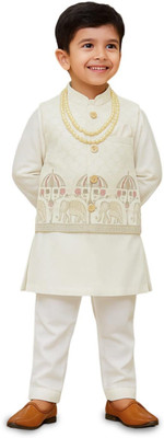 Kidbea Boys Festive & Party Kurta and Pyjama Set(White Pack of 3)