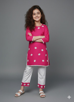 FLEXAA Girls Festive & Party, Casual, Formal, Wedding Kurta and Pyjama Set(Pink Pack of 1)