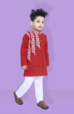 FNTMDRESS Boys Festive & Party, Wedding Kurta and Pyjama Set(Red Pack of 1)