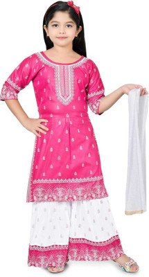 AROBI CREATION Girls Festive & Party Kurta, Pyjama & Dupatta Set(Pink Pack of 1)