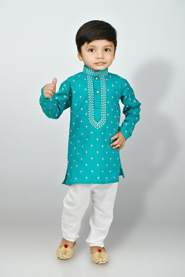 NFC CREATION Boys Festive & Party Kurta and Pyjama Set(Green Pack of 1)