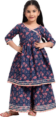 spack jerrow Girls Festive & Party Kurta and Palazzo Set(Dark Blue Pack of 1)