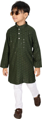 Bongprince Boys Festive & Party Kurta and Pyjama Set(Dark Green Pack of 1)