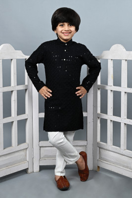 AHHAAAA Boys Festive & Party Kurta and Trouser Set(Black Pack of 1)