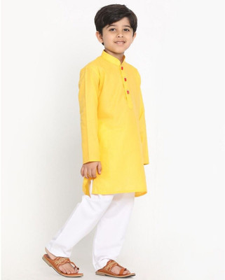 VCD FASHION HUB Baby Boys Festive & Party Kurta and Pyjama Set(Yellow Pack of 1)