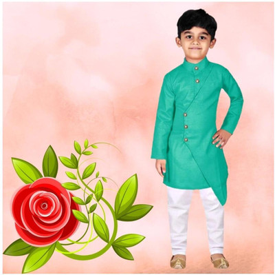 VC FASHION HUB Baby Boys Festive & Party Kurta and Pyjama Set(Green Pack of 1)