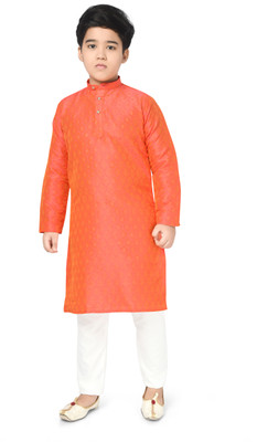 Brofun Boys Festive & Party Kurta and Pyjama Set(Orange Pack of 1)