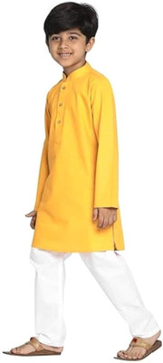 VC FASHION HUB Baby Boys Festive & Party Kurta and Pyjama Set(Yellow Pack of 1)