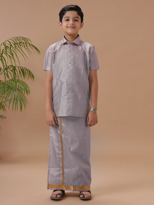 Ramraj Cotton Boys Festive & Party Shirt & Dhoti Set(Purple Pack of 2)