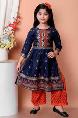 Shyam Creation Girls Festive & Party Kurta and Palazzo Set(Dark Blue Pack of 1)