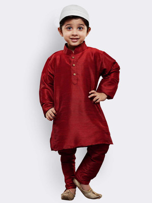 VASTRAMAY Boys Festive & Party Kurta and Pyjama Set(Maroon Pack of 1)