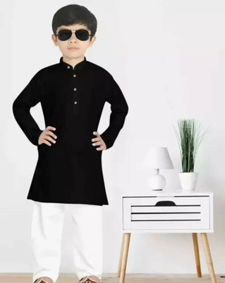 DIGIMART Boys Casual Kurta and Pyjama Set(Black Pack of 1)