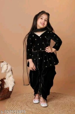 New Ekta Dresses Girls Festive & Party Kurti, Patiala and Dupatta Set(Black Pack of 1)