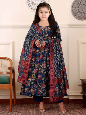 Vetrokart Girls Casual Churidar and Dupatta Set(Blue Pack of 1)