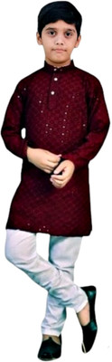 Uchchitha Designs Boys Festive & Party Kurta and Pyjama Set(Purple Pack of 1)