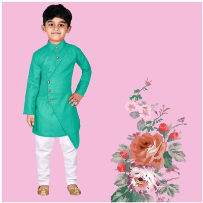 VC FASHION HUB Baby Boys Festive & Party Kurta and Pyjama Set(Green Pack of 1)