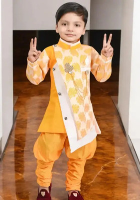 VDress Baby Boys Festive & Party Kurta and Pyjama Set(Yellow Pack of 1)