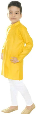 VDC CREATIONS Baby Boys Festive & Party Kurta and Pyjama Set(Yellow Pack of 1)