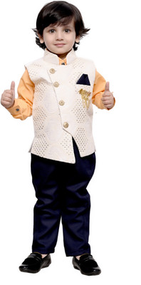 Kuwarsha Boys Festive & Party Shirt, Waistcoat and Pant Set(Pink Pack of 1)
