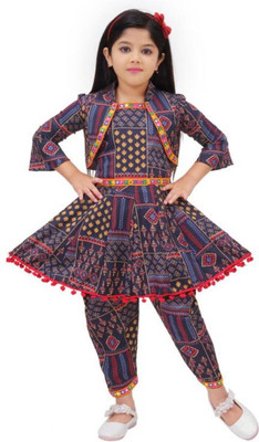 STAJMINADRESSES Baby Girls Festive & Party Kurta, Waistcoat and Pyjama Set(Purple Pack of 1)