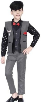 Stylecollection Boys Festive & Party Shirt, Waistcoat and Pant Set(Grey Pack of 1)