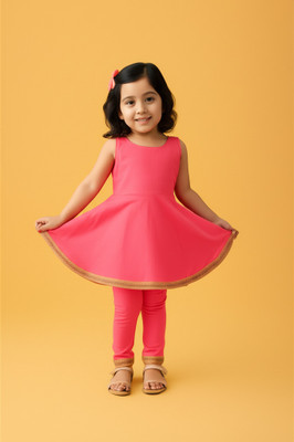 FLEXAA Girls Festive & Party, Casual, Formal, Wedding Kurta and Palazzo Set(Pink Pack of 1)