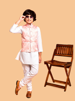 PRINTCULTR Boys Festive & Party Kurta, Waistcoat and Pyjama Set(White Pack of 3)