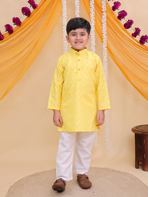 AJ Dezines Boys Festive & Party Kurta and Pyjama Set(Yellow Pack of 1)