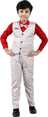 Lxri Boys Festive & Party, Wedding Shirt, Waistcoat and Pant Set(Red Pack of 1)